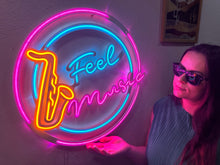 Görseli Galeri görüntüleyiciye yükleyin, Feel Music Neon Metal Tabela