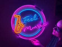 Görseli Galeri görüntüleyiciye yükleyin, Feel Music Neon Metal Tabela