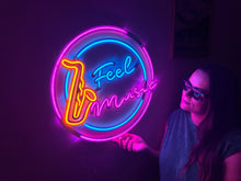 Görseli Galeri görüntüleyiciye yükleyin, Feel Music Neon Metal Tabela