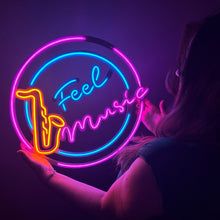 Görseli Galeri görüntüleyiciye yükleyin, Feel Music Neon Metal Tabela