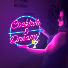 Görseli Galeri görüntüleyiciye yükleyin, Cocktails And Dreams Neon Metal Tabela