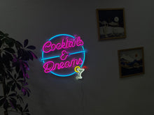 Görseli Galeri görüntüleyiciye yükleyin, Cocktails And Dreams Neon Metal Tabela
