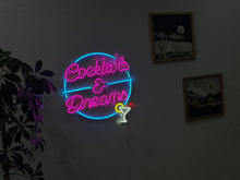 Görseli Galeri görüntüleyiciye yükleyin, Cocktails And Dreams Neon Metal Tabela