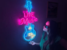 Görseli Galeri görüntüleyiciye yükleyin, Live Music Guitar Neon Tabela