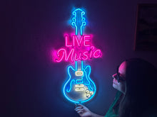 Görseli Galeri görüntüleyiciye yükleyin, Live Music Guitar Neon Tabela