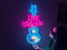 Görseli Galeri görüntüleyiciye yükleyin, Live Music Guitar Neon Tabela