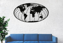 Görseli Galeri görüntüleyiciye yükleyin, Oval Meridyen Dünya Haritası Metal Duvar Dekoru