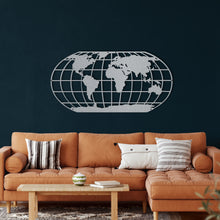 Görseli Galeri görüntüleyiciye yükleyin, Meridyenli Dünya Haritası Metal Duvar Dekoru