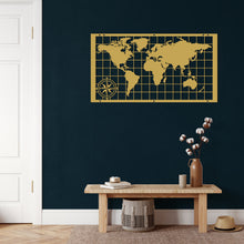 Görseli Galeri görüntüleyiciye yükleyin, Dünya Haritası Pusulalı Metal Duvar Dekoru
