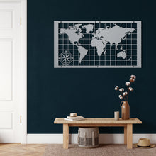 Görseli Galeri görüntüleyiciye yükleyin, Dünya Haritası Pusulalı Metal Duvar Dekoru