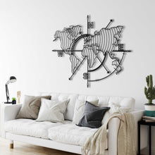 Görseli Galeri görüntüleyiciye yükleyin, Parelel Pusula Dünya Haritası Metal Duvar Dekoru