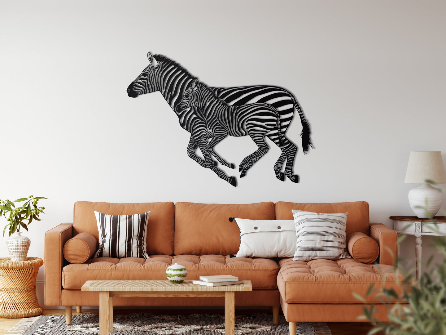 Zebra ve Yavrusu Metal Duvar Dekoru
