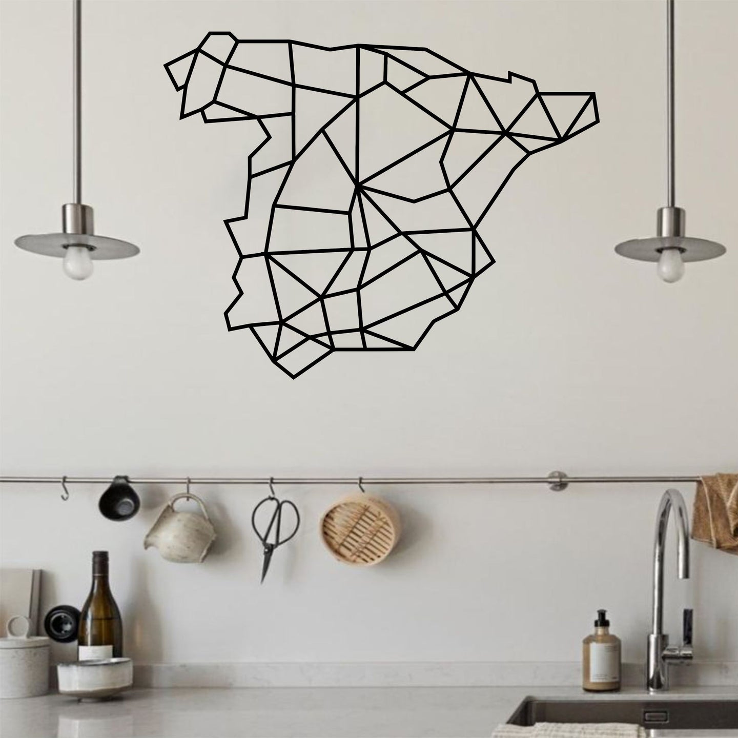 Geometrik İspanya Haritası Metal Duvar Dekoru
