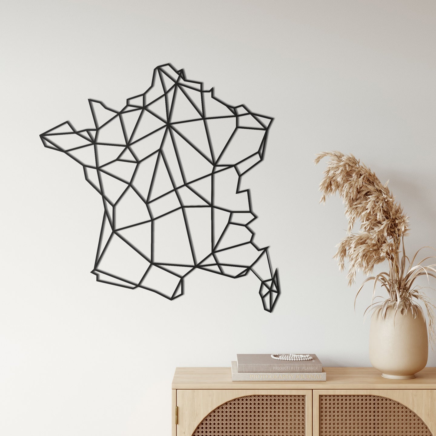 Geometrik Fransa Haritası Metal Duvar Dekoru