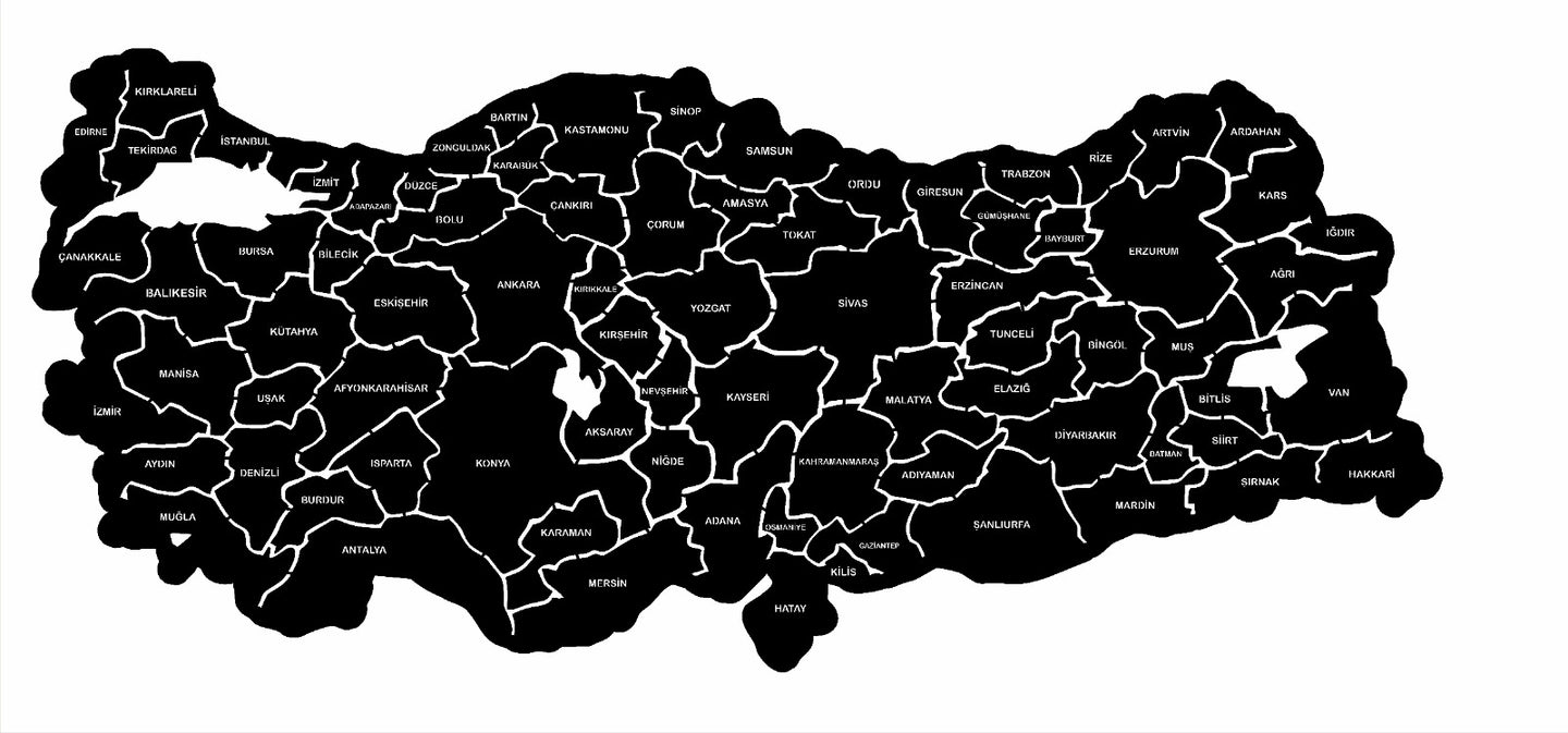 Özel Tasarım Türkiye Haritası Şehir İsimli 150cm